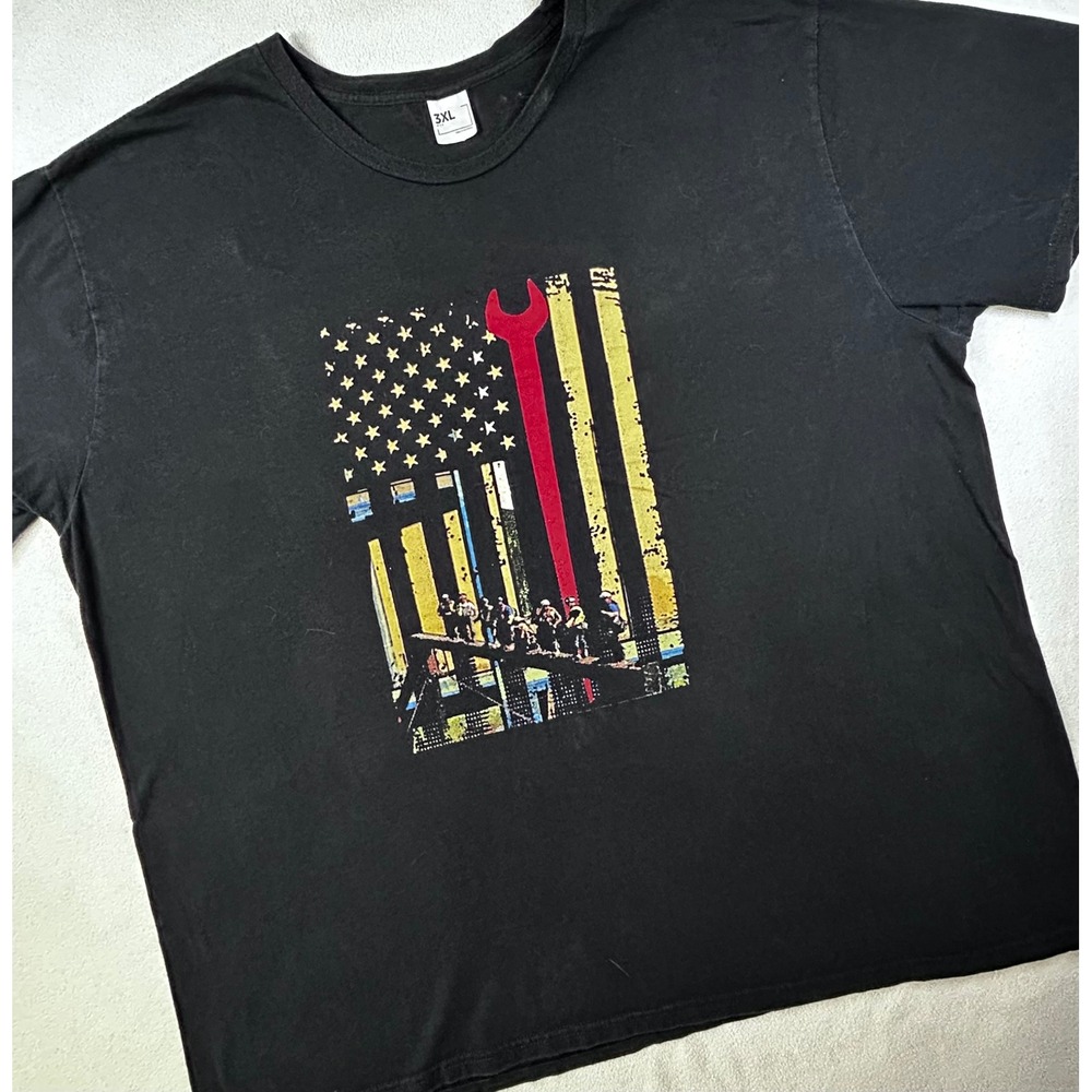 IRONWORKER Mens 3XL Short Sleeve T-shirt Workers on Beam American Flag Cotton
